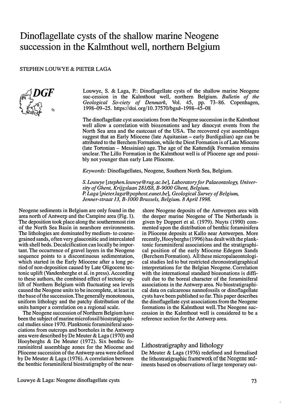 Dinoflagellate Cysts of the Shallow Marine Neogene Succession in The