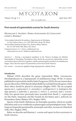 &lt;I&gt;Leptomeliola Uvariae&lt;/I&gt; for South America