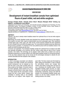 Development of Instant Breakfast Cereals from Optimized Flours of Pearl Millet, Red and White Sorghum