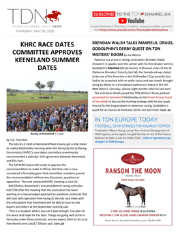 Khrc Race Dates Committee Approves Keeneland