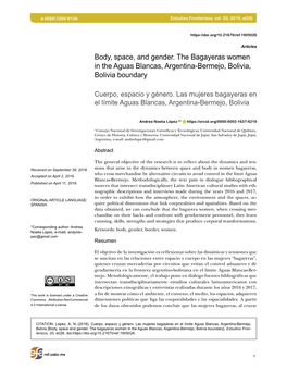 Body, Space, and Gender. the Bagayeras Women in the Aguas Blancas, Argentina-Bermejo, Bolivia, Bolivia Boundary