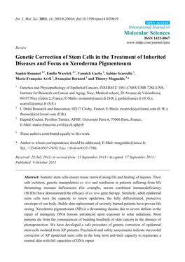 Genetic Correction of Stem Cells in the Treatment of Inherited Diseases and Focus on Xeroderma Pigmentosum