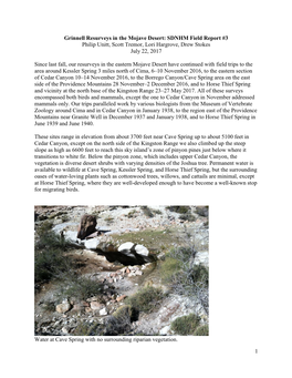Grinnell Resurveys in the Mojave Desert: SDNHM Field Report #3 Philip Unitt, Scott Tremor, Lori Hargrove, Drew Stokes July 22, 2017