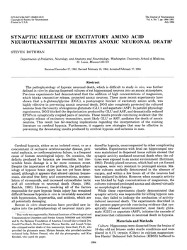 Synaptic Release of Excitatory Amino Acid Neurotransmitter Mediates Anoxic Neuronal Death’