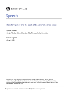 Speech by Gertjan Vlieghe on Monetary Policy And