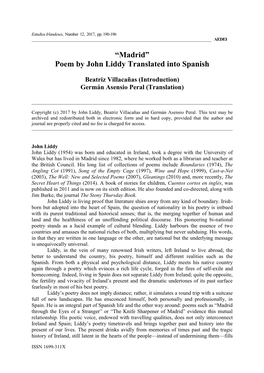 “Madrid” Poem by John Liddy Translated Into Spanish