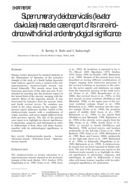 Supernumerary Cleidocervicalis (Levator Claviculae) Muscle: Case Report of Its Rare Inci- Dence with Clinical and Embryological Significance