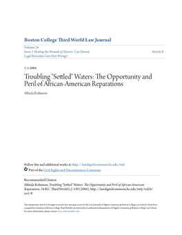 The Opportunity and Peril of African-American Reparations Alfreda Robinson