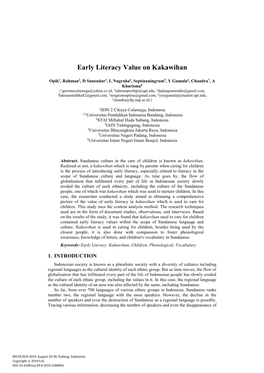 Early Literacy Value on Kakawihan