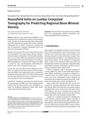 Hounsfield Units on Lumbar Computed Tomography For