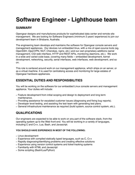Software Engineer - Lighthouse Team