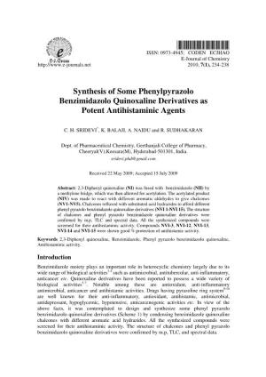 Synthesis of Some Phenylpyrazolo Benzimidazolo Quinoxaline Derivatives As Potent Antihistaminic Agents