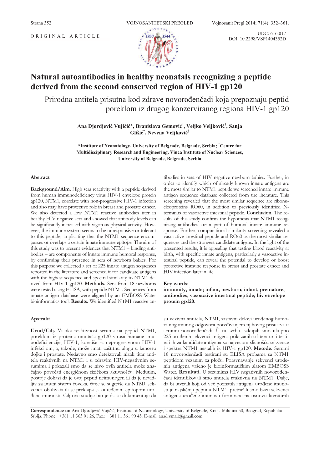 Natural Autoantibodies in Healthy Neonatals Recognizing a Peptide