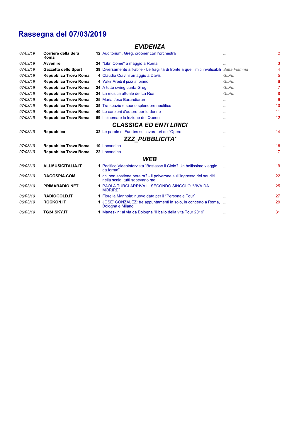 Rassegna Del 07/03/2019