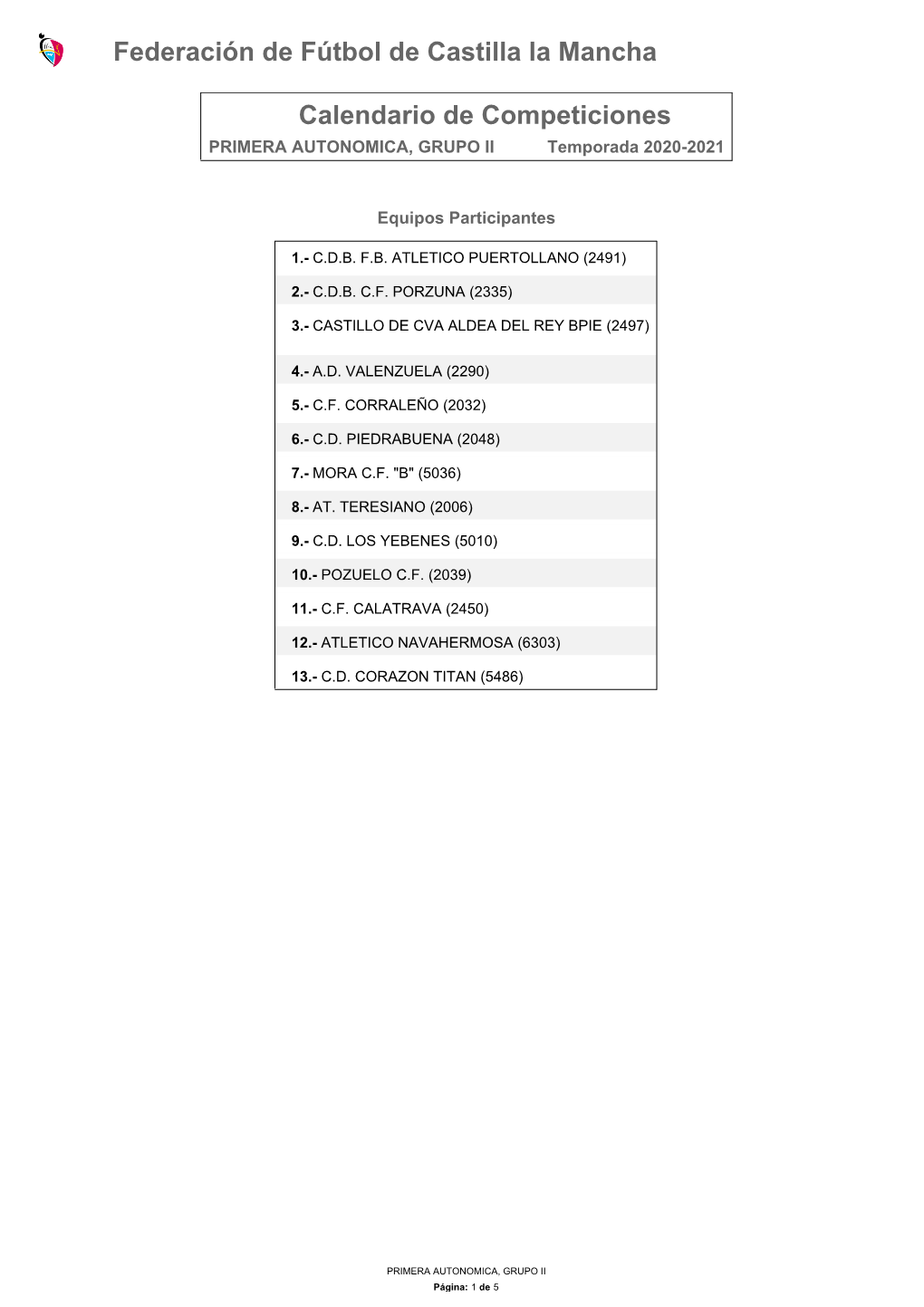 Calendario De Competición