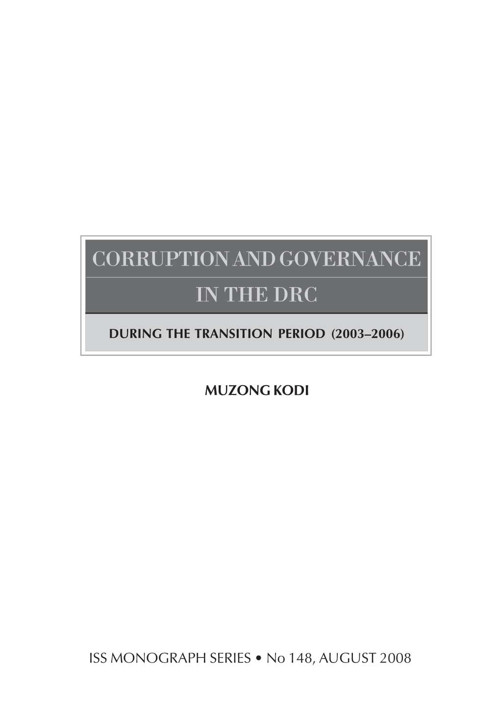 Corruption and Governance in the DRC During the Transition Period (2003-2006)