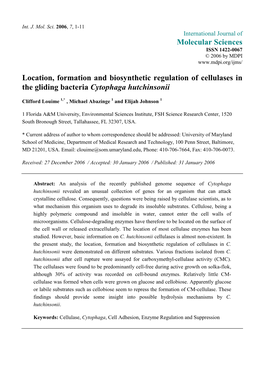 Location, Formation and Biosynthetic Regulation of Cellulases in the Gliding Bacteria Cytophaga Hutchinsonii
