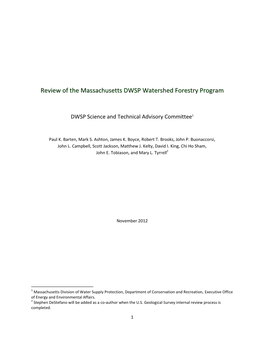 Review of the Massachusetts DWSP Watershed Forestry Program