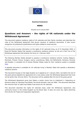 The Rights of UK Nationals Under the Withdrawal Agreement