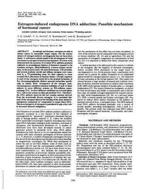 Estrogen-Induced Endogenous DNA Adduction