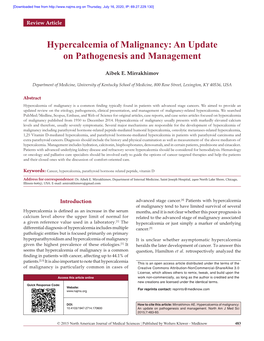 Hypercalcemia of Malignancy: an Update on Pathogenesis and Management