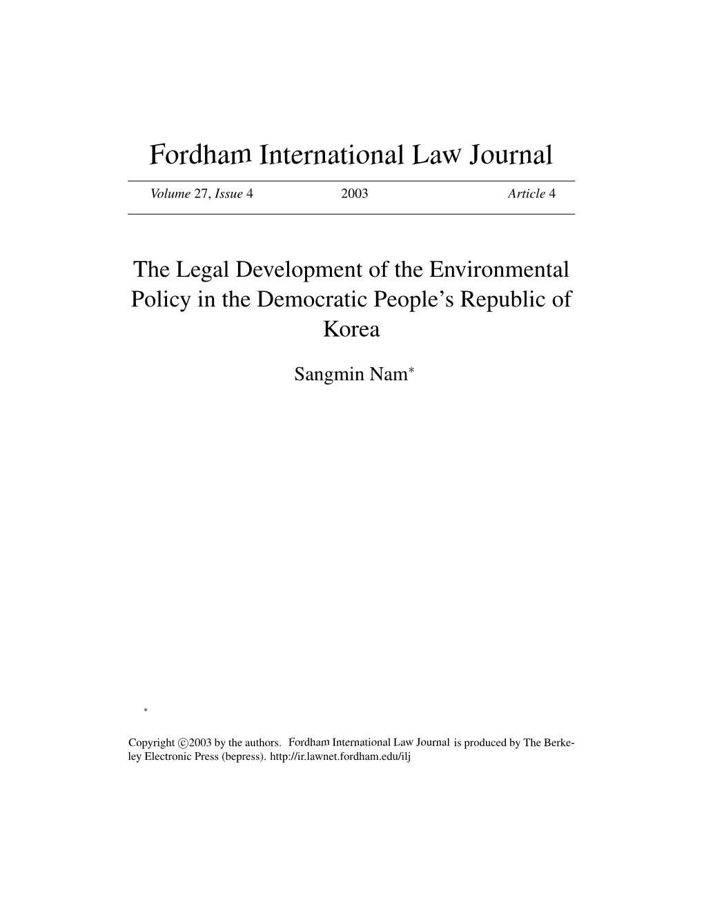 The Legal Development of the Environmental Policy in the Democratic People’S Republic of Korea