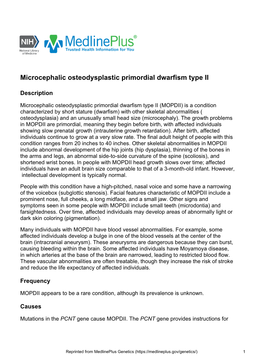 Microcephalic Osteodysplastic Primordial Dwarfism Type II