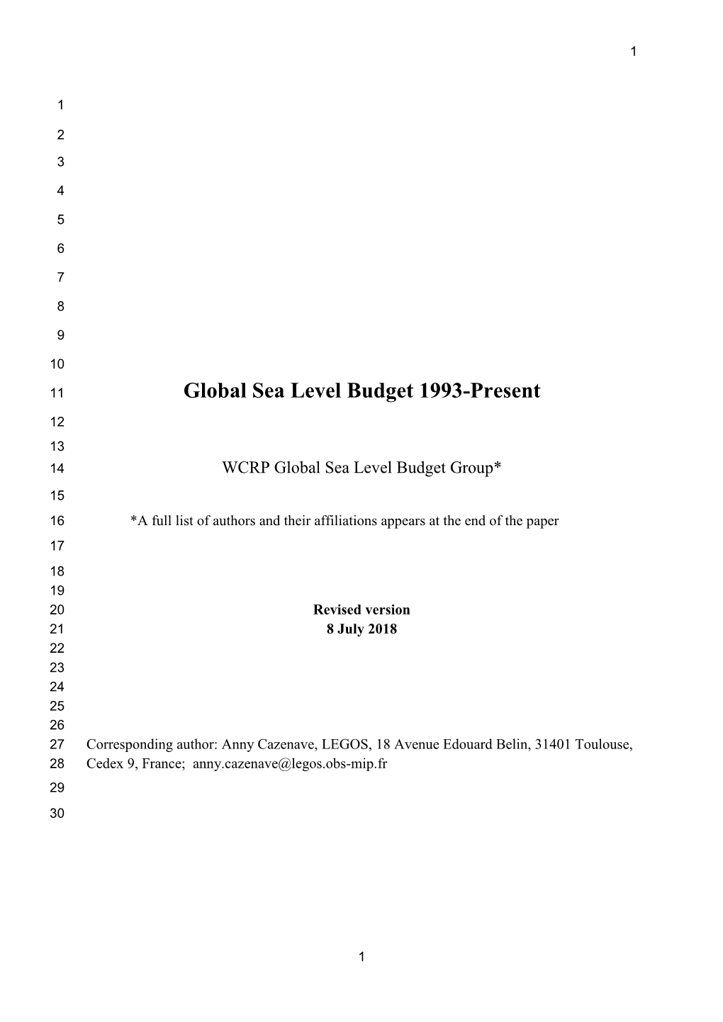 Global Sea Level Budget 1993-Present