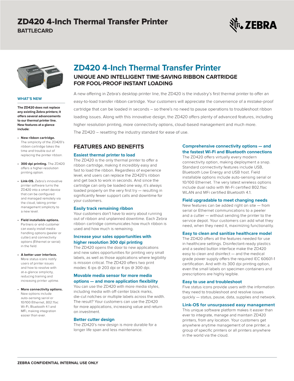 ZD420 4-Inch Thermal Transfer Printer Battlecard