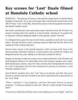 Key Scenes for 'Lost' Finale Filmed at Honolulu Catholic School