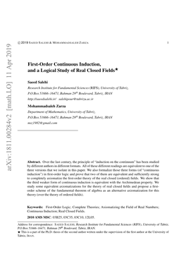 First-Order Continuous Induction, and a Logical Study of Real Closed Fields