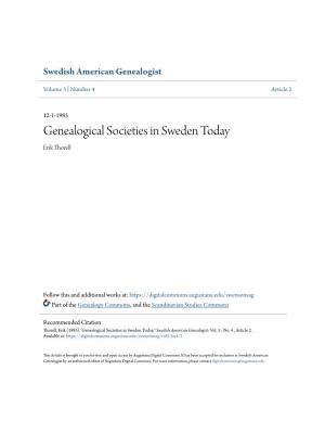 Genealogical Societies in Sweden Today Erik Thorell