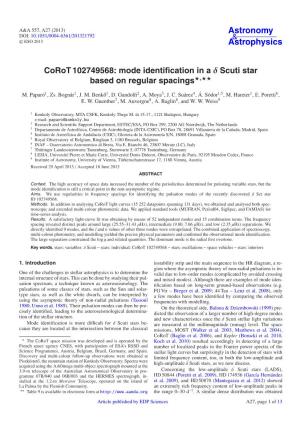 Corot 102749568: Mode Identiﬁcation in a Δ Scuti Star Based on Regular Spacings,