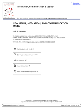 New Media, Mediation, and Communication Study