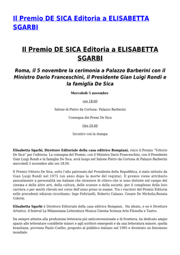 Il Premio DE SICA Editoria a ELISABETTA SGARBI