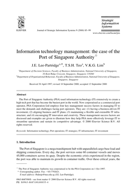 The Case of the Port of Singapore Authorityq