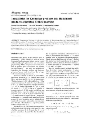 Inequalities for Kronecker Products and Hadamard Products of Positive