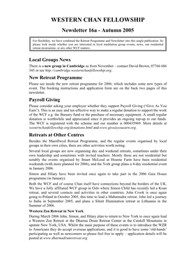 Newsletter 16A - Autumn 2005