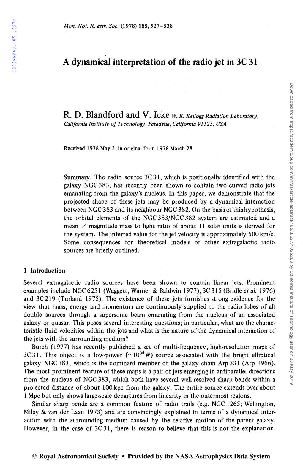 A Dynamical Interpretation of the Radio Jet in 3C 31 in Radio Jet the of Interpretation Dynamical a R