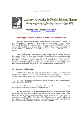 9-Monthly Chronology of Burma Political Prisoners for September