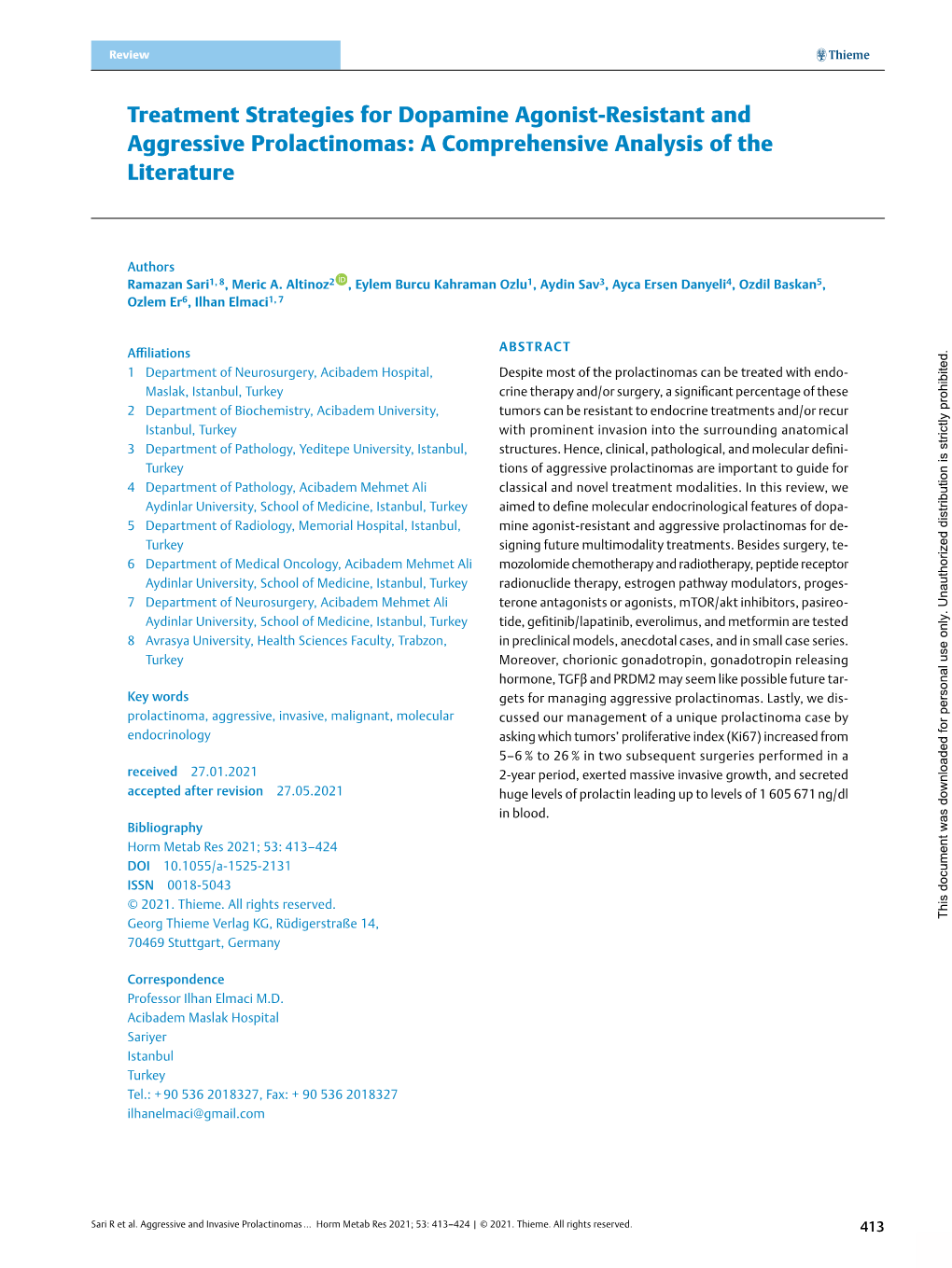 Treatment Strategies for Dopamine Agonist-Resistant and Aggressive Prolactinomas: a Comprehensive Analysis of the Literature