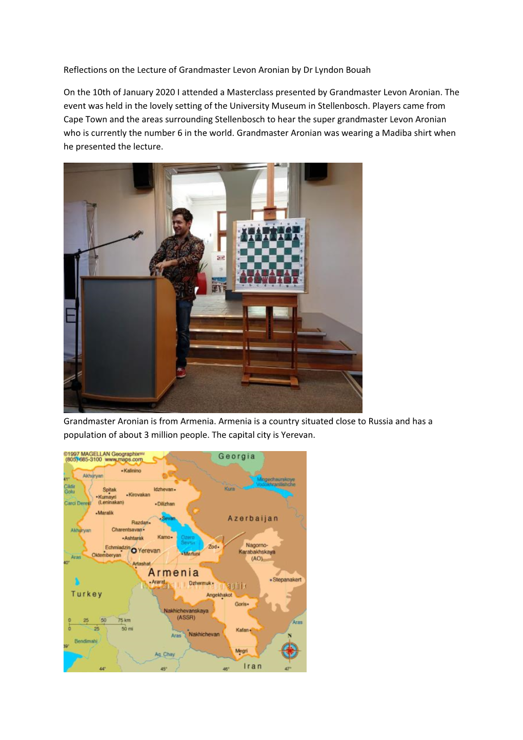Reflections on the Lecture of Grandmaster Levon Aronian by Dr Lyndon Bouah