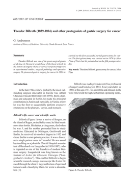 Theodor Billroth (1829-1894) and Other Protagonists of Gastric Surgery for Cancer