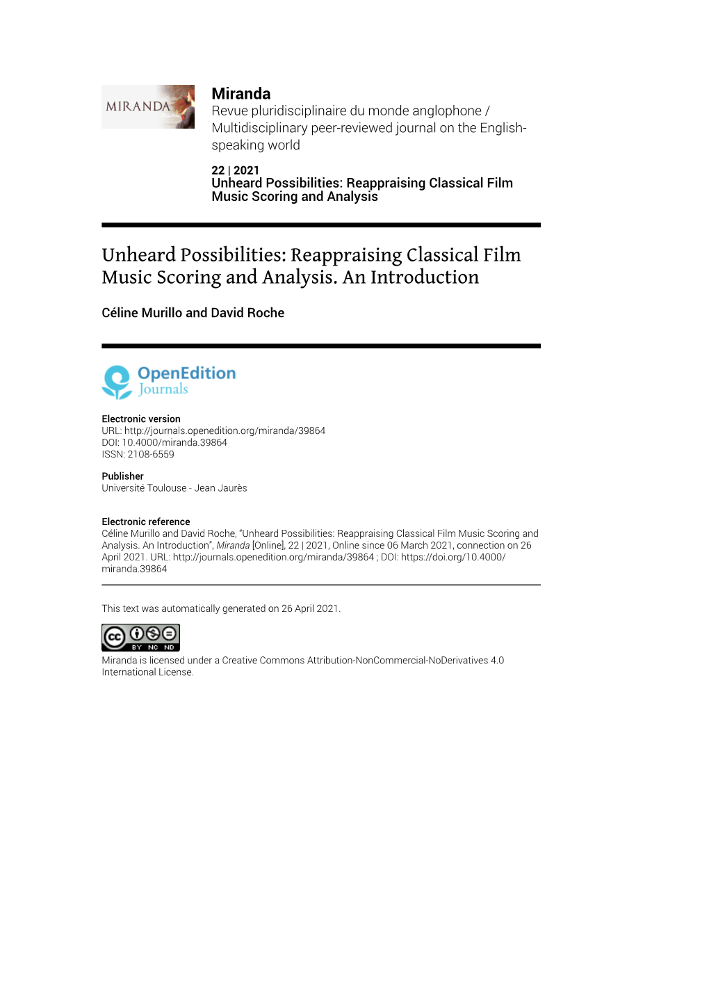 Reappraising Classical Film Music Scoring and Analysis