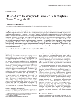 CRE-Mediated Transcription Is Increased in Huntington's Disease