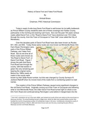 History of Davis Ford and Yates Ford Roads by Kimball Brace Chairman, PWC Historical Commission