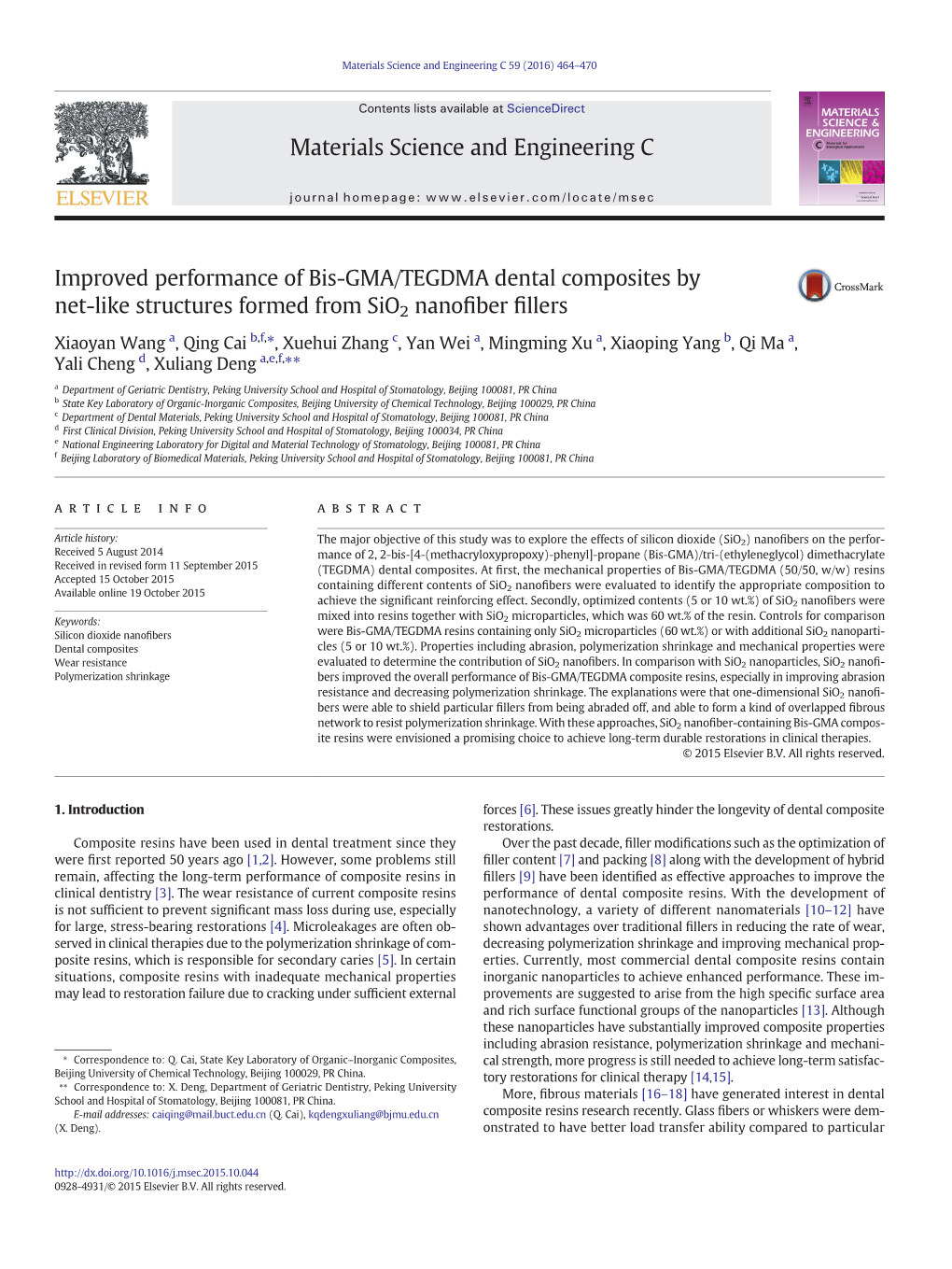 Improved Performance of Bis-GMA/TEGDMA Dental