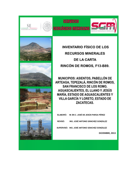 Inventario Físico De Los Recursos Minerales De La Carta Rincón De Romos, F13-B89