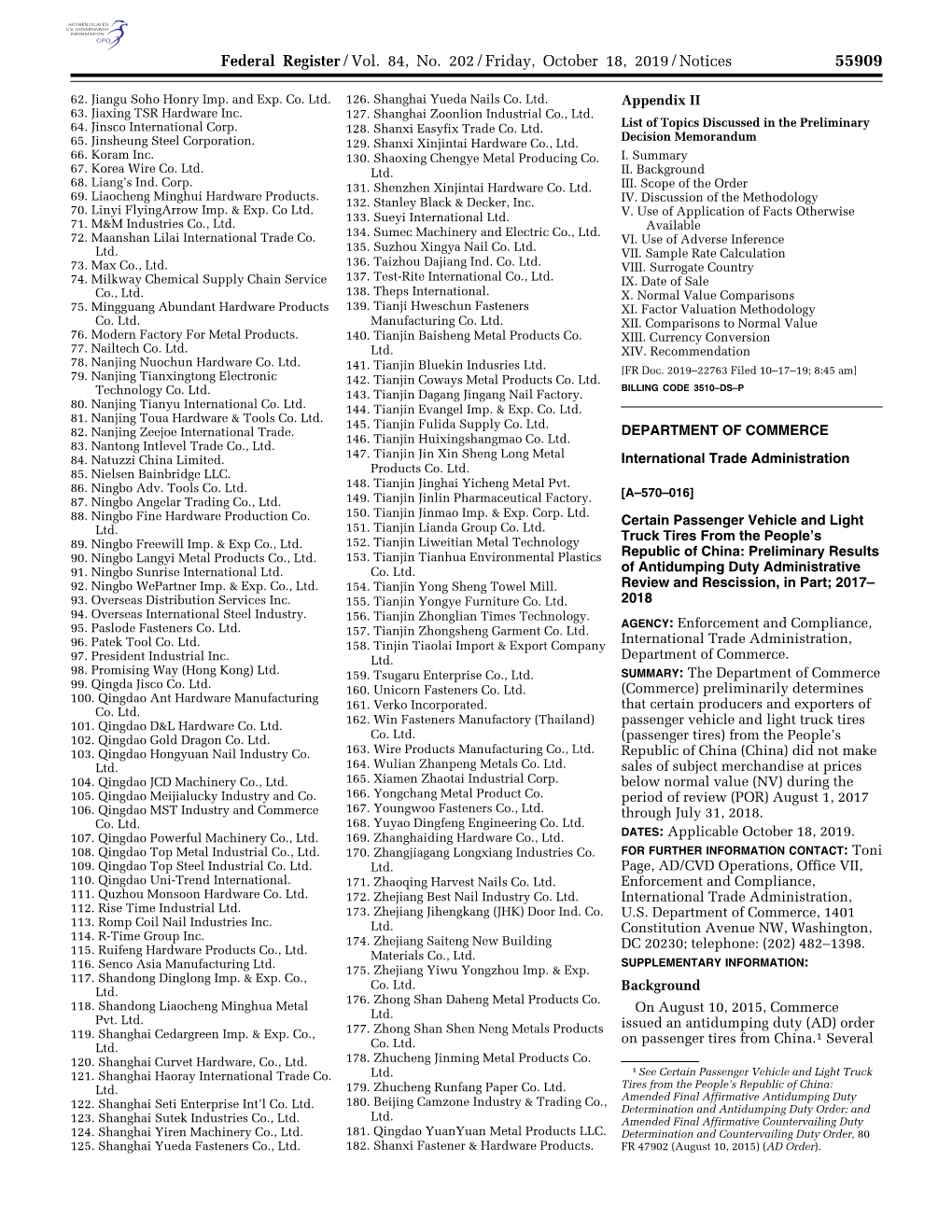 Federal Register/Vol. 84, No. 202/Friday, October 18, 2019/Notices