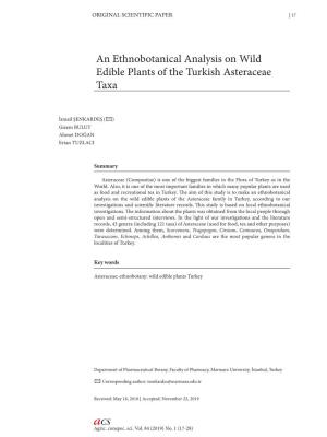 An Ethnobotanical Analysis on Wild Edible Plants of the Turkish Asteraceae Taxa